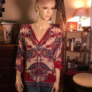 Bila sequin embellished red paisley blouse